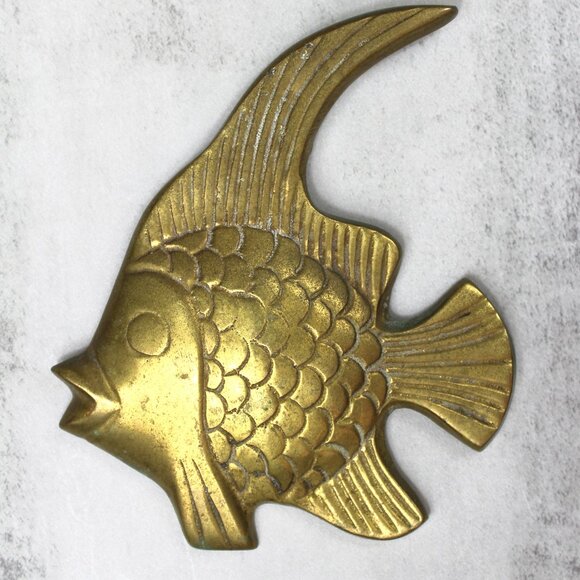 Vintage Brass Fish Wall Decor Pair – Made in India Mid Century Boho Coastal Wall - Picture 3 of 11